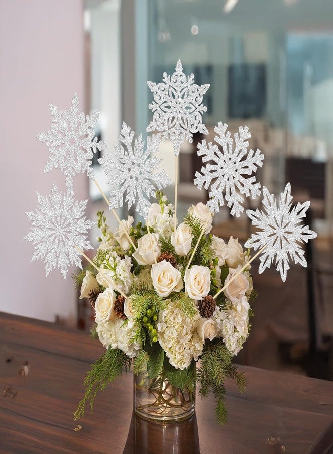 Ephlyn 12Pcs Snowflake Centerpiece Sticks Frozen Snowflake Table Flower Centerpieces Christmas Floral Decorations for Winter Wonderland Baby Shower Frozen Birthday Party Supplies Silver - Image 5